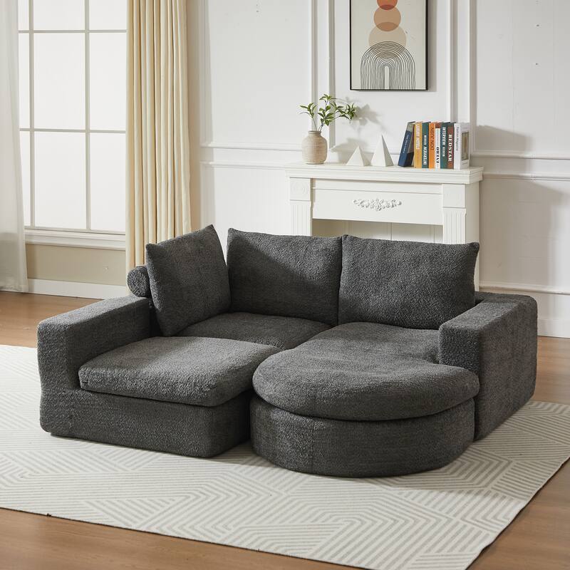 Curved Sectional Sofa with L-Shape Chaise, Chenille Upholstered Boneless Cloud Sofa, Modular 4 Seat Corner Sofa with Cushions