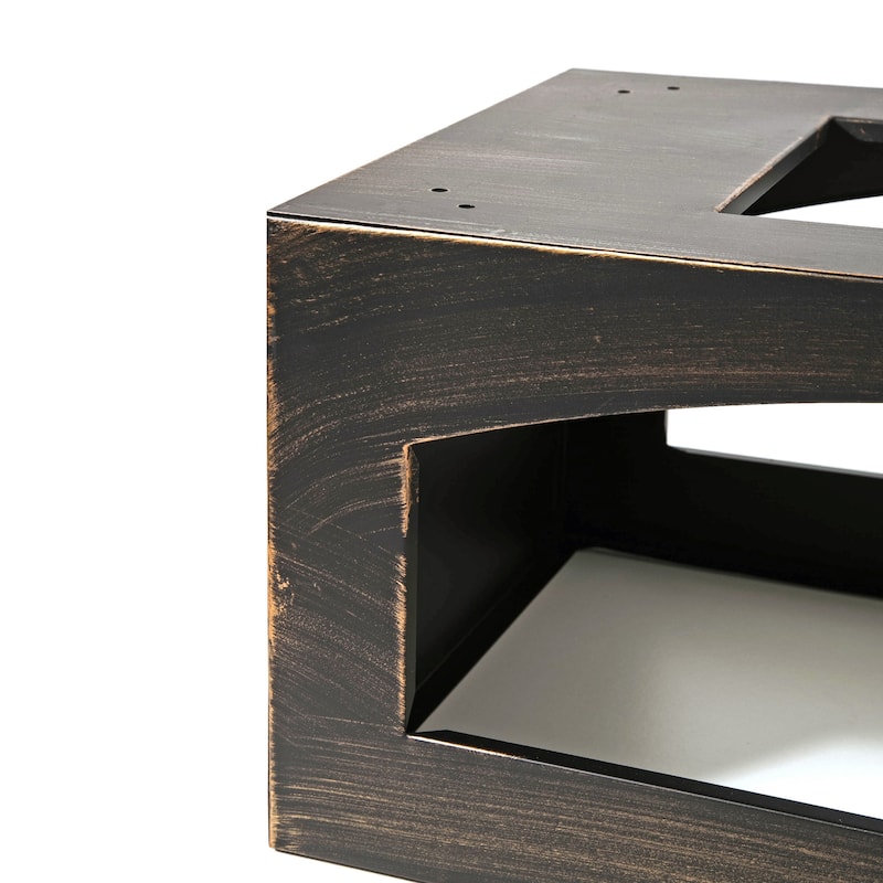 37-Inch Rectangular Metal Outdoor Wood Burning Fireplace - Outdoor Fireplace with Built-in Log Storage and Poker-Brushed Bronze