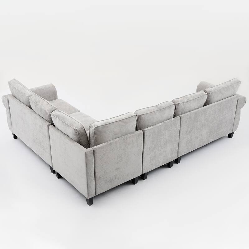 109.5" Chenille L-Shaped Corner Sectional Sofa with Rolled Armrest
