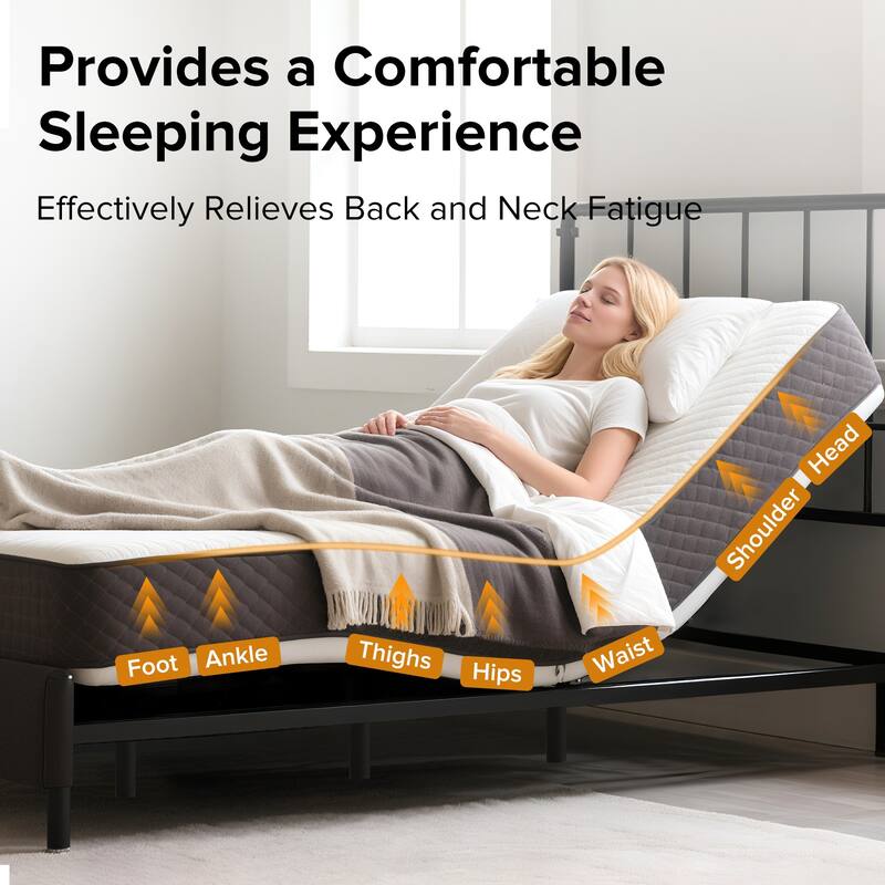 Adjustable Bed Frame with Massage Head & Foot Incline Queen Size Wireless Remote,USB ports,LED Light,4 Height-Adjustable Legs