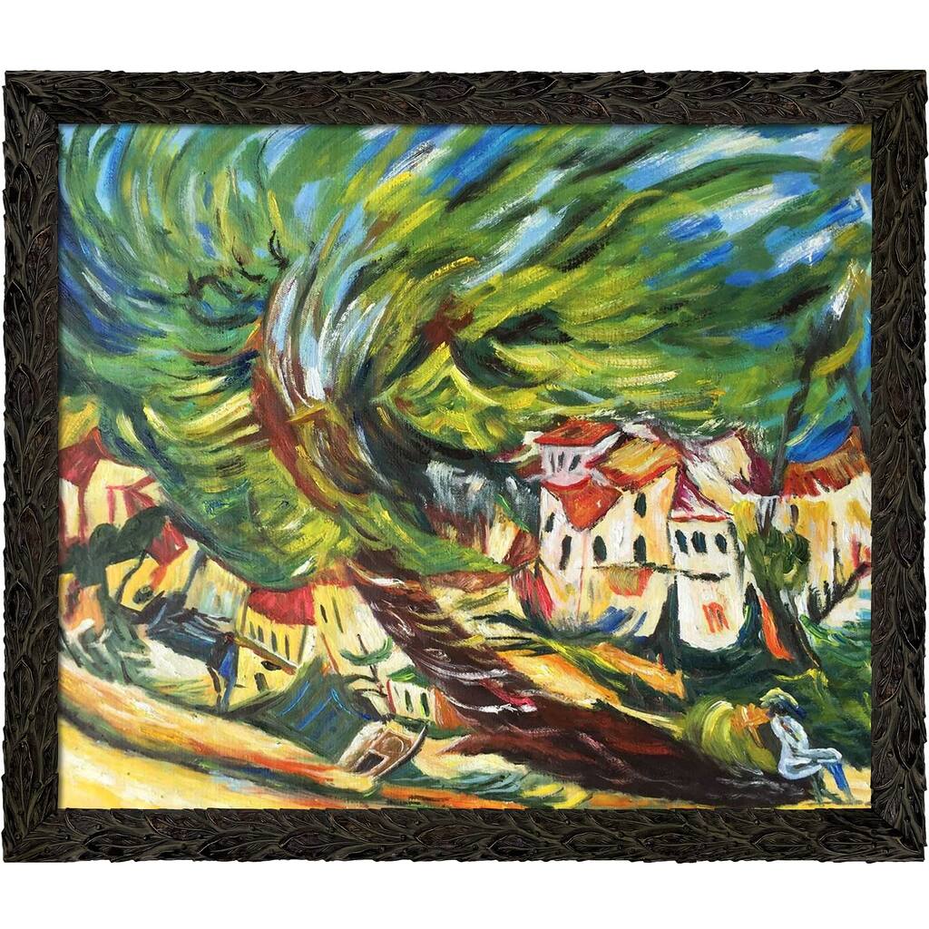 La Pastiche Leaning Tree with Feathered Ebony Frame, 23.24" x 27.24"