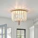 3-Light Bohemia Antique White Wood Beaded Flush Mount Ceiling Light with Brown Rope Tassel - 12.6 in. W