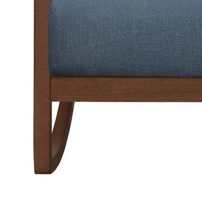 Clovi 32 Inch Rocker Accent Chair, Blue Fabric, Foam Cushions, Brown Wood