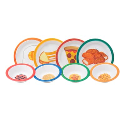 Mind Reader Bon Appetit Collection, Kids Plate and Bowl Set, Kitchen, Serveware, Set of 8, Melamine, Multi-color