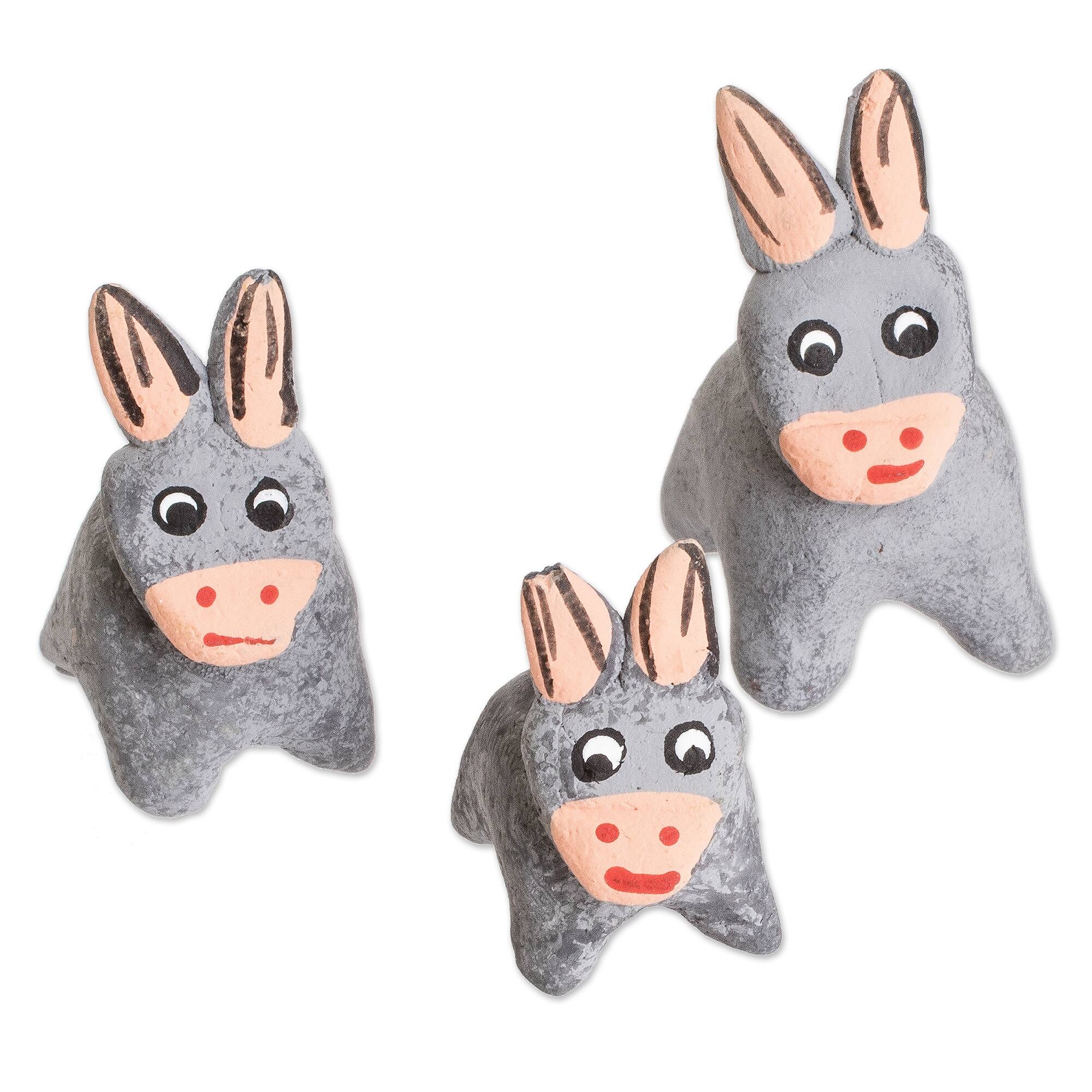 Novica Handmade Gray Donkey Family Ceramic Figurines (Set Of 3) Bed