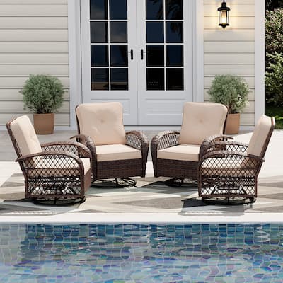 UPHA Wicker Outdoor Rocking & Swivel Chair 4-Piece Set with Cushions