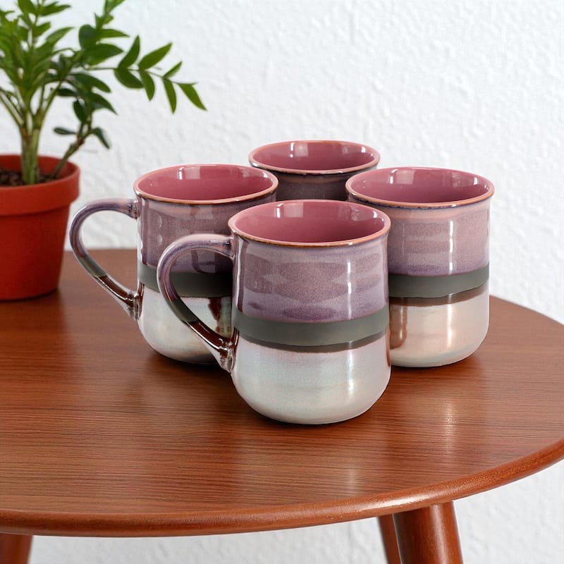 Gibson Home Copper Tonal 4 Piece Stoneware Cup Microwave Safe Set with Glaze Finish - 18 Ounce