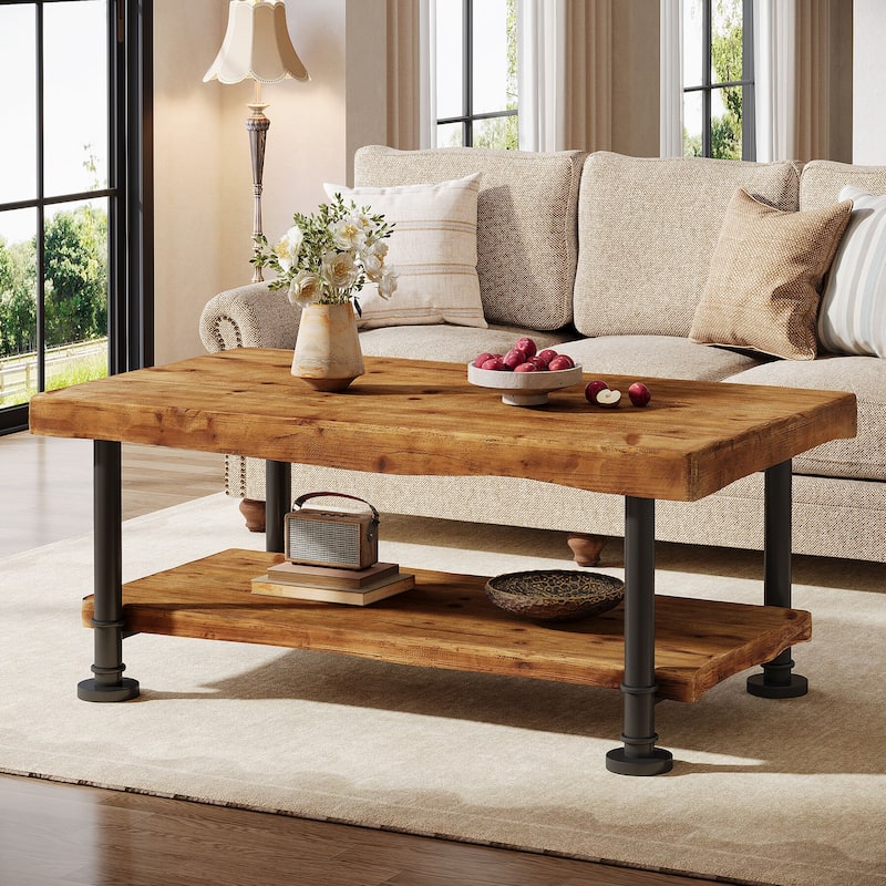 47" Solid Wood Coffee Table, Rectangular Accent Center Table - Brown
