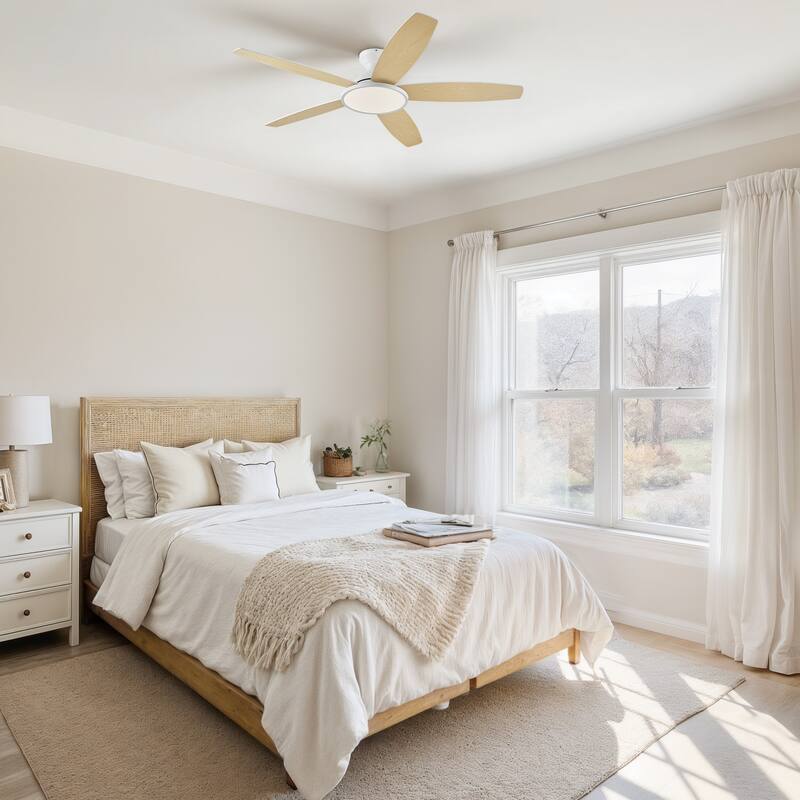 5 - Blade Low Profile Flush Mount Modern Ceiling Fan with 3CCT LED Light and Remote
