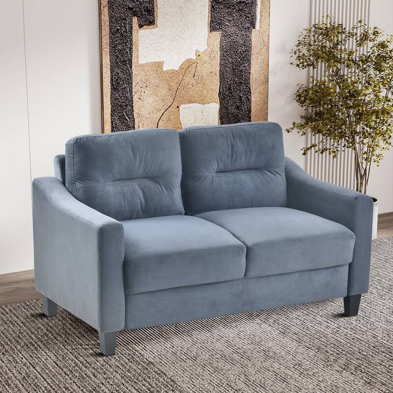 Modern Minimalist Velvet Upholstered Sofa with Plastic Legs - 54.33''W x 29.13''D x 33.03''H - Gray