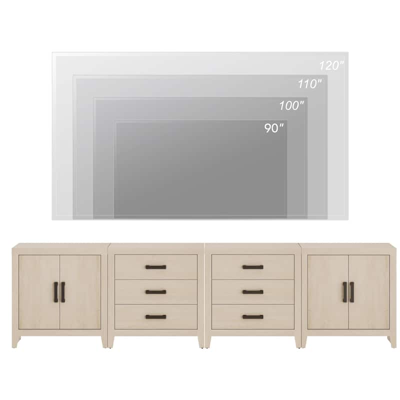 WAMPAT Extra Wide 126" Modern Farmhouse TV Stand,Wood Media Console with 6 Drawers & 2 Double Door Cabinets