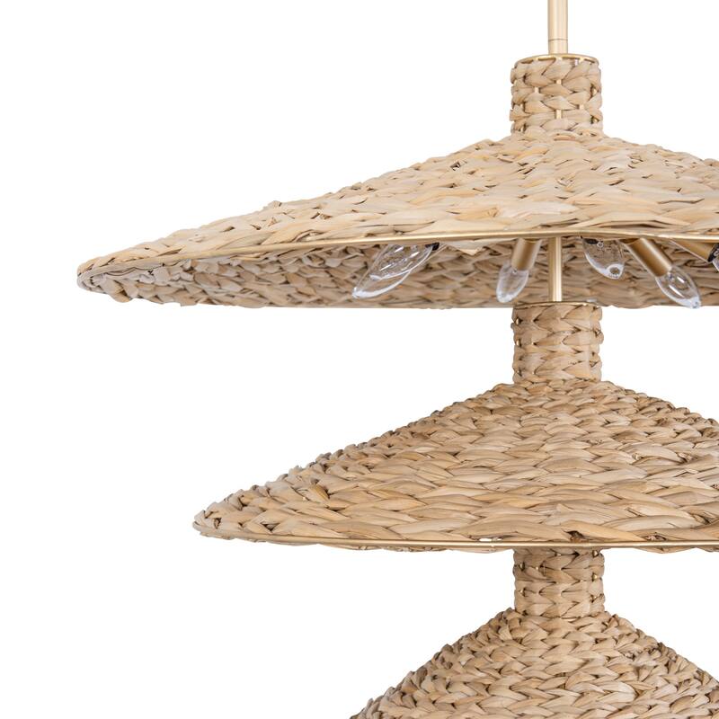 Varaluz Hilton Head 15-Light 3-Tier Pendant - French Gold/Natural Seagrass
