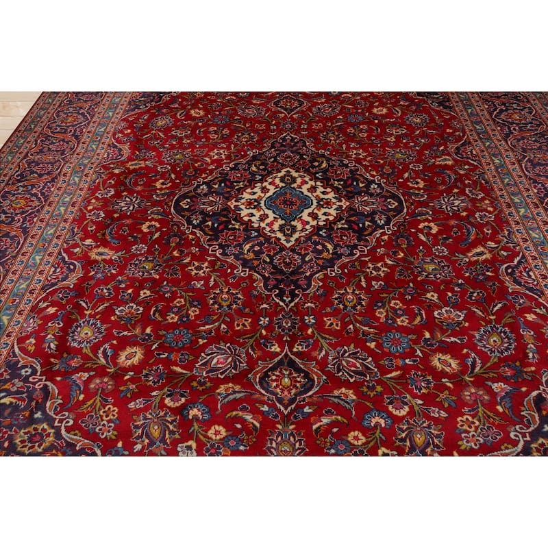 9'9''x13 Hand Knotted Wool Red Kashan Traditional Rug - 9' 9'' x 13'