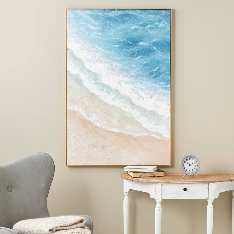 Blue Canvas Abstract Ocean Wave Landscape Framed Wall Art
