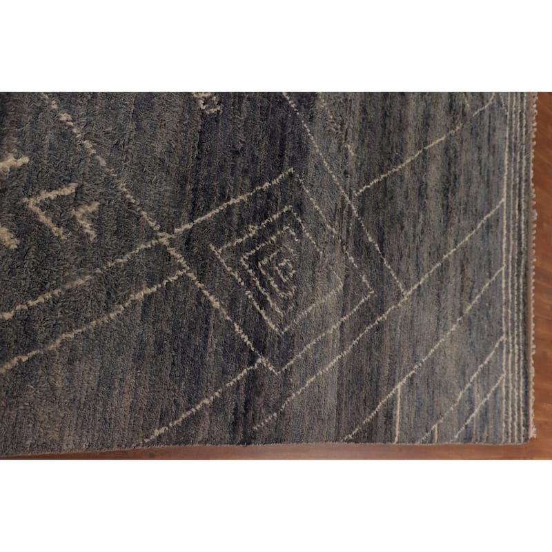 Geometric Moroccan Large Oriental Area Rug Hand-Knotted Wool Carpet - 9'11" x 14'8"
