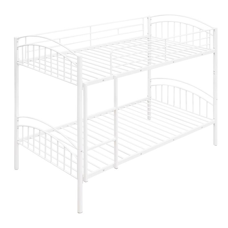 White Metal Twin Bunk Bed, Guardrails, Separable into 2 Beds, Solid