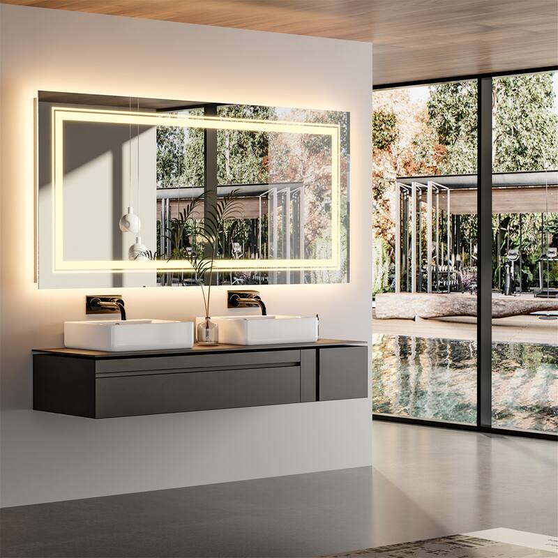 Rectangle Aluminum Frame Bathroom Mirror w/Led Backlit Light Anti-fog