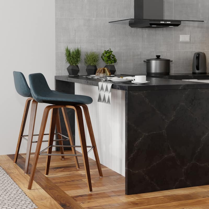 WYNDENHALL Cacey Mid Century Modern Bentwood Counter Height Stool (Set of 2) - 20.7'' x 21.1'' x 36.6 - Distressed Blue