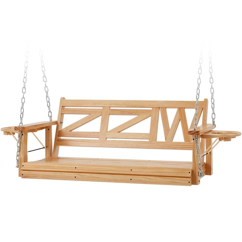 2 or 3-person Wood Porch Swing Heavy Duty with Foldable Tray - Natural - 60 inch
