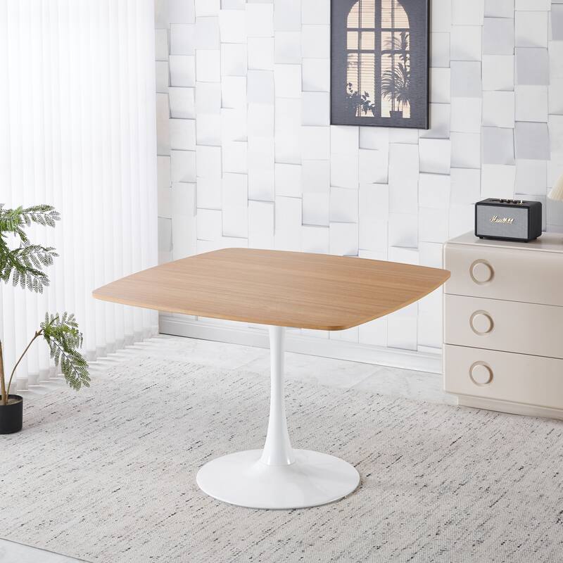 Small Square Dining Table, Mid Century Modern Kitchen Dining Table, Bistro Table with MDF Tabletop & Metal Pedestal