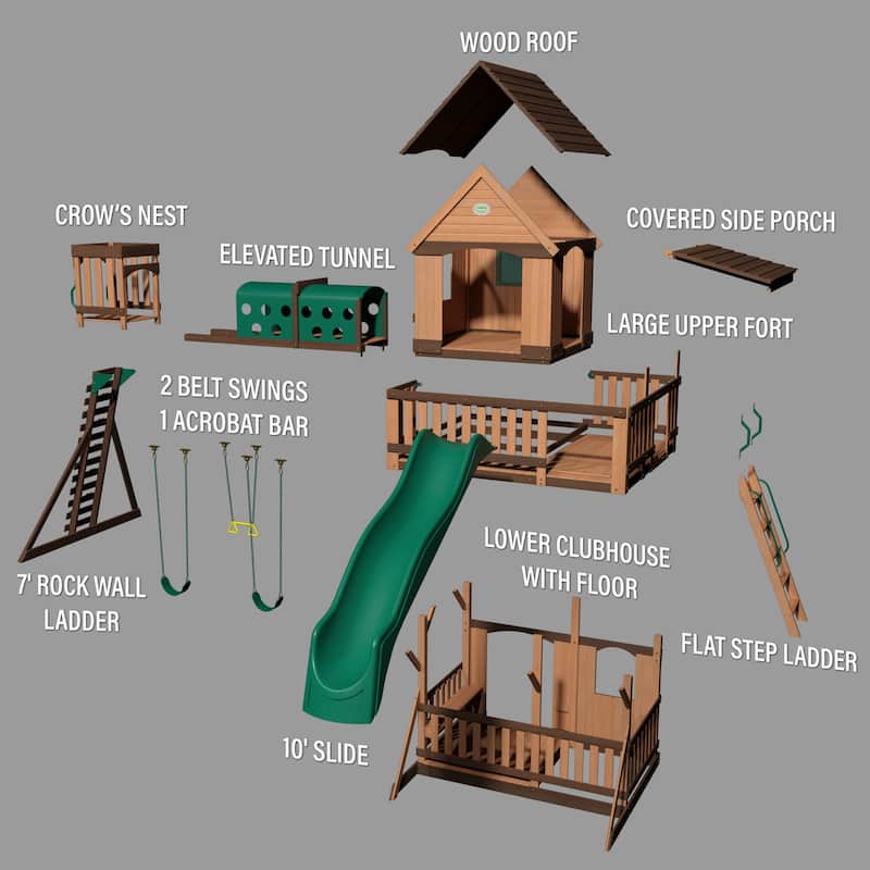 Backyard Discovery Woodridge Elite Cedar Wood Swing Set, Slide, Tunnel - 19'3" x 15'8"