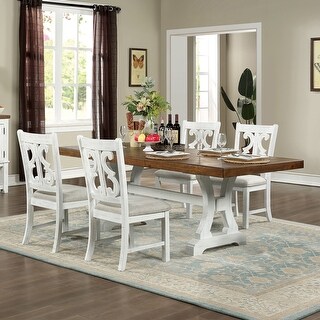 Sylmer Farmhouse Distressed White Wood 5-Piece Dining Set by Furniture ...