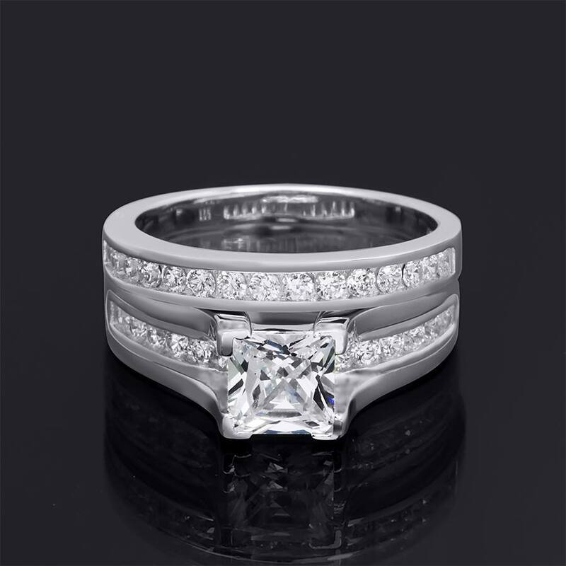 2.25 CT Wedding BAND Engagement RING Set Princess Cut Sterling Silver