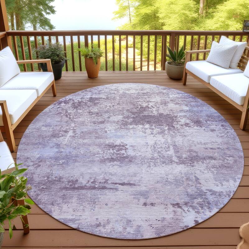Machine Washable Indoor/ Outdoor Modern Solid Chantille Rug - Lavender - 8' x 8'