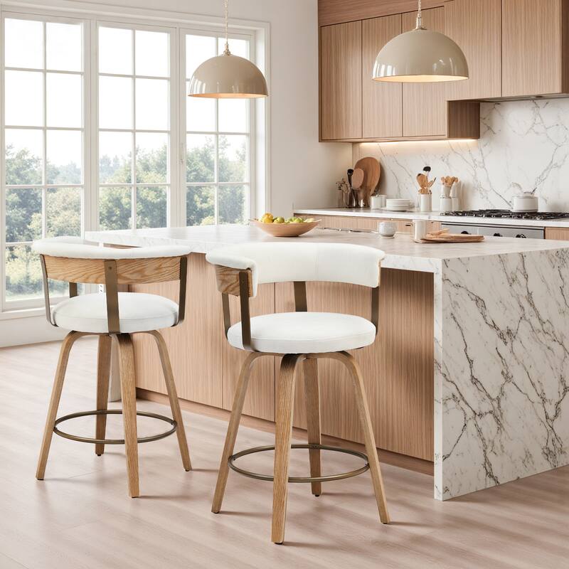 Art Leon Swivel Bar Stool Counter Height Chair with Wood Frame(set of 2)