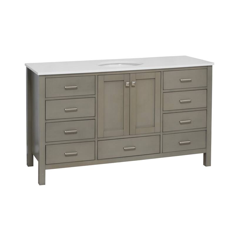 KitchenBathCollection Horizon 60" Single Bathroom Vanity with Engineered White Top