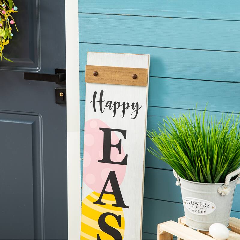 Glitzhome Easter Wooden Bunny Family Standing Decor Porch Sign with Wreath Welcome Wall Decor Party Supplies Props