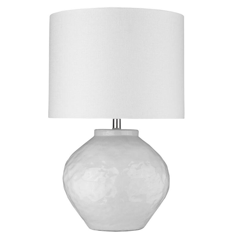 White Ceramic Table Lamp with Fabric Drum Shade for Bedroom or Office - 16” x 16” x 25.50”