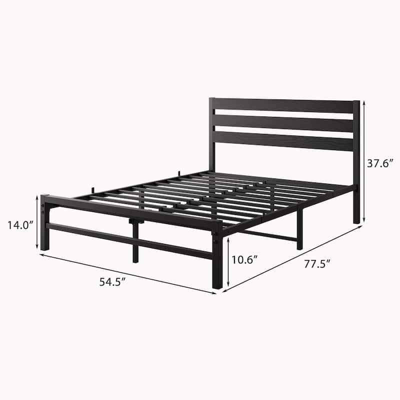 Full Size Platform Bed Frame with Headboard, No Box Spring Needed