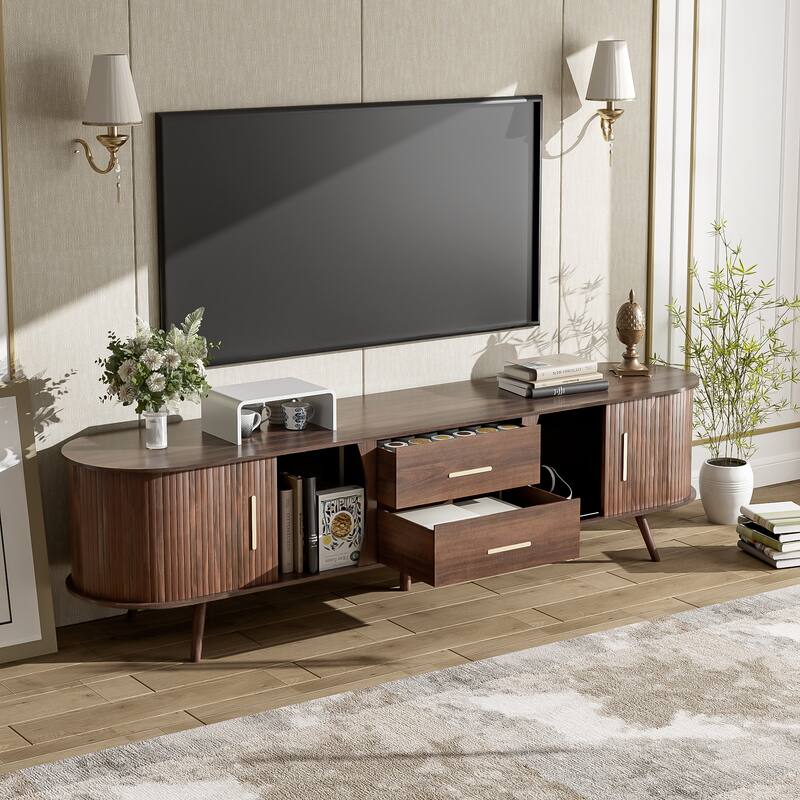 Mid-Century Modern TV Stand, Media Console, for TVs up to 80" with 2 Drawers and Storage, for Living Room & Bedroom