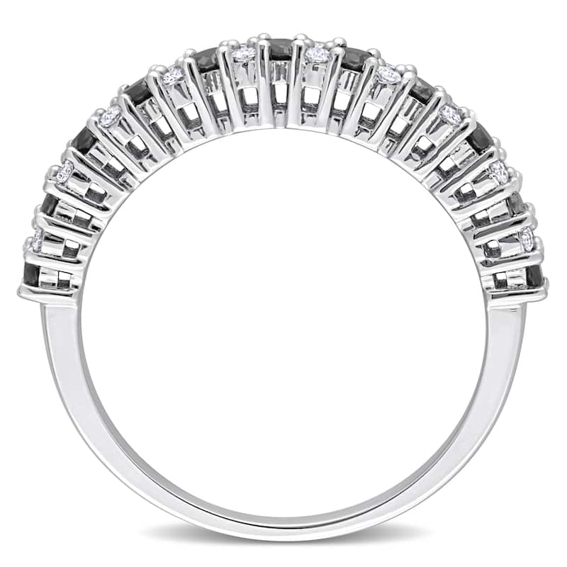 Miadora 1/2ct TDW Black and White Diamond Anniversary Band in 14k White Gold