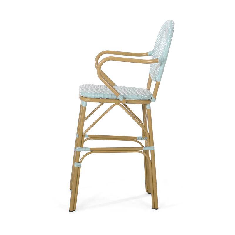 Outdoor Wicker and Aluminum Barstools, Set of 2
