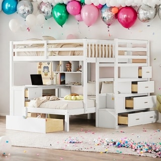 Modern Full Over Twin Bunk Bed With Desk,Drawers and Shelves,Storage-Savy Design