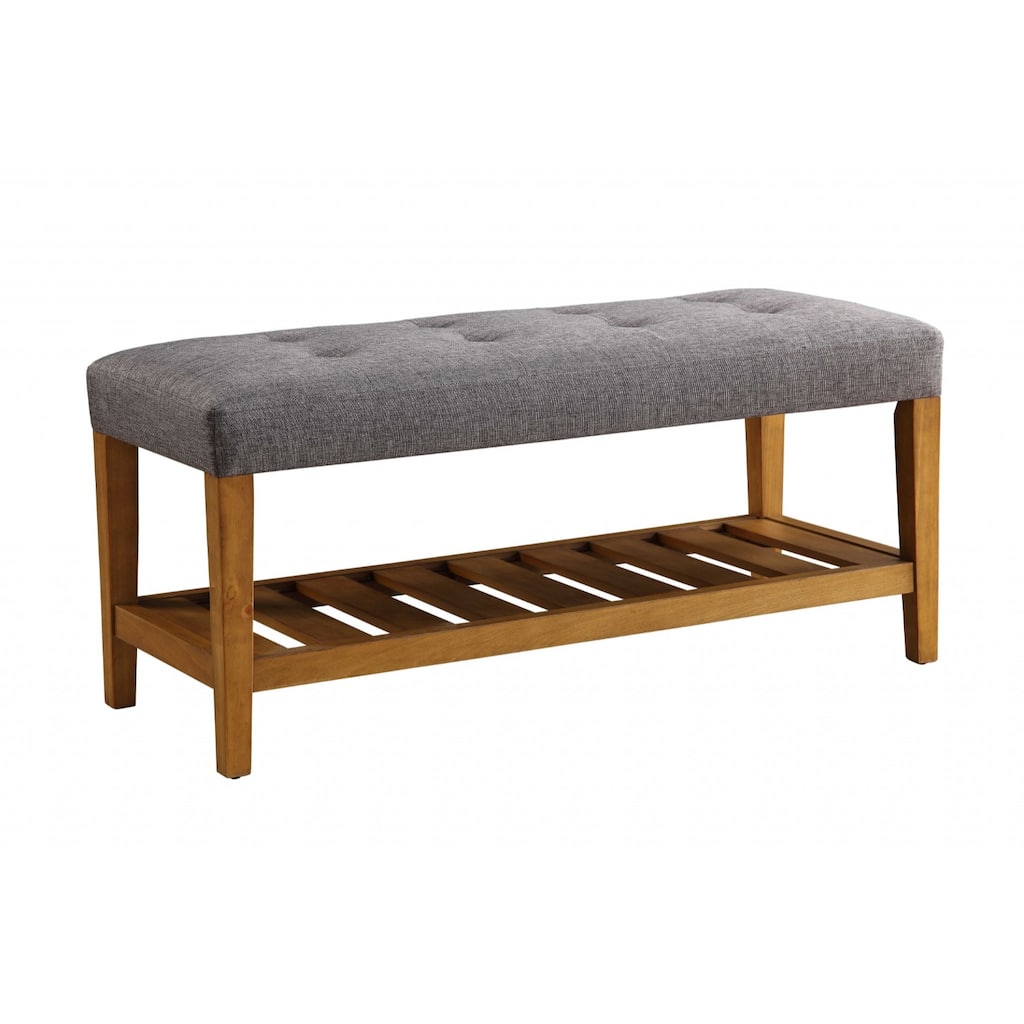40 Inch Upholstered Entryway Bench with Brown Wood Shelves - 18" x 40" x 16"