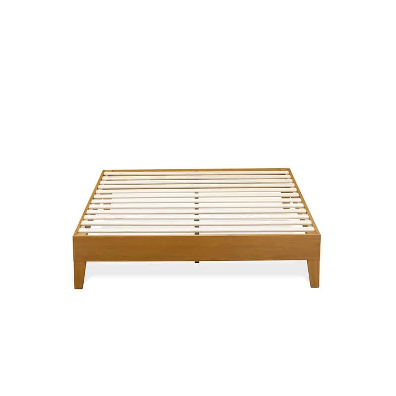 Queen Platform Bed Frame - Solid Wood Legs, Oak Finish - Modern Bedroom Furniture