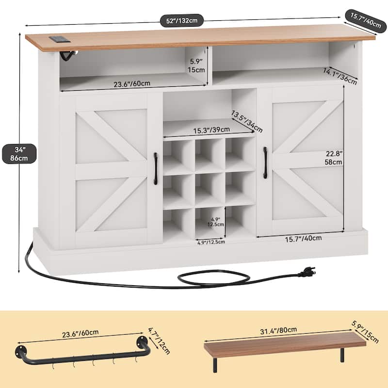 52"Farmhouse Coffee Bar Cabinet with Floating Shelf - 15.75"D x 52"W x 34"H