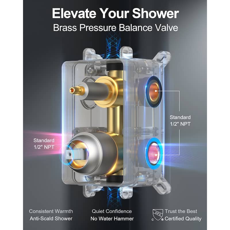 GRANDJOY Dual Heads Shower System 10" and 6" Wall Mount Rainfall Round Shower Faucet Handheld Shower Spray with Slide Bar