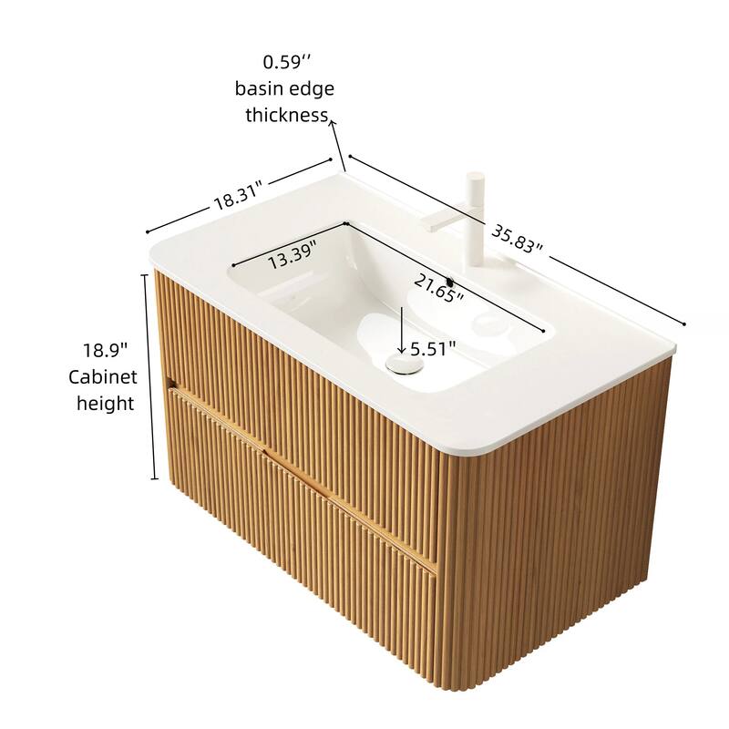 Floating Stripe Bathroom Vanity with Ceramic Sink