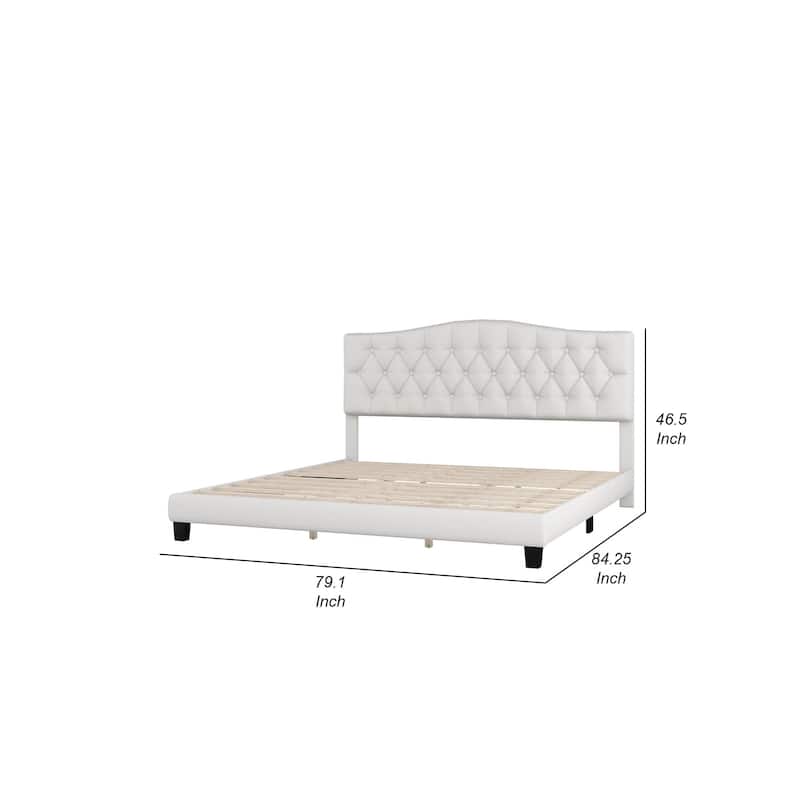 Cody King Size Platform Bed with Diamond Button Tufted Headboard, Beige