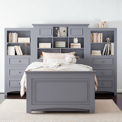 Twin Size Wood Platform Bed with 4 Drawers and All-in-One Cabinet, Storage Headboard Included