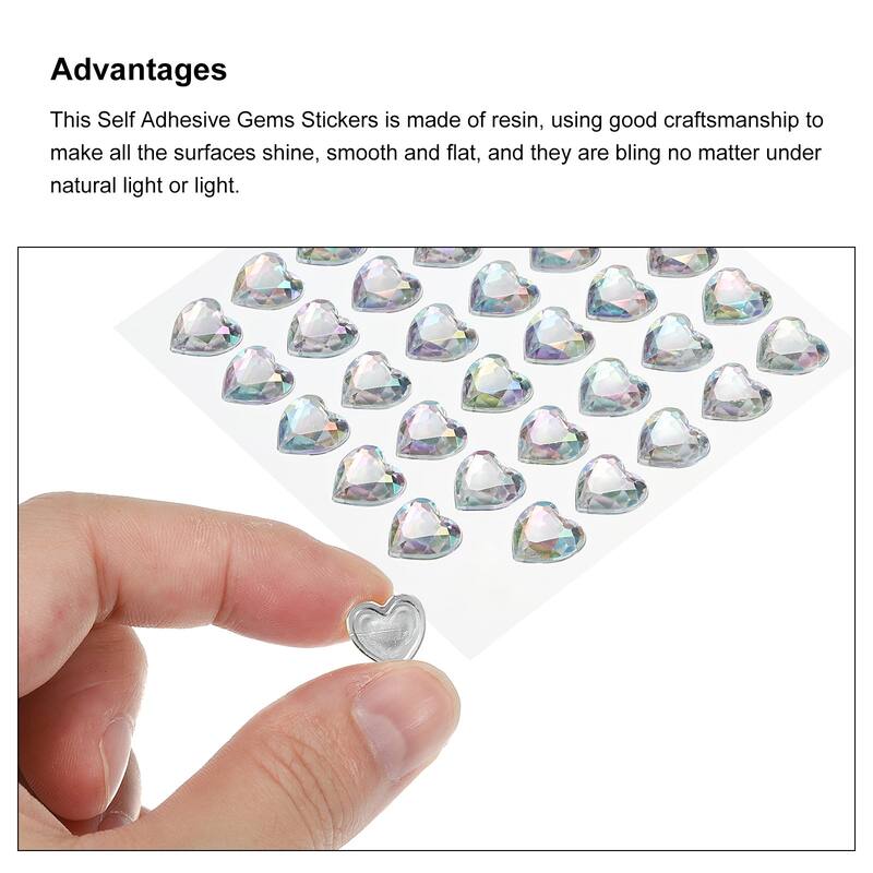 144 Pcs Heart Rhinestone 10mm Self Adhesive Gems Stickers White