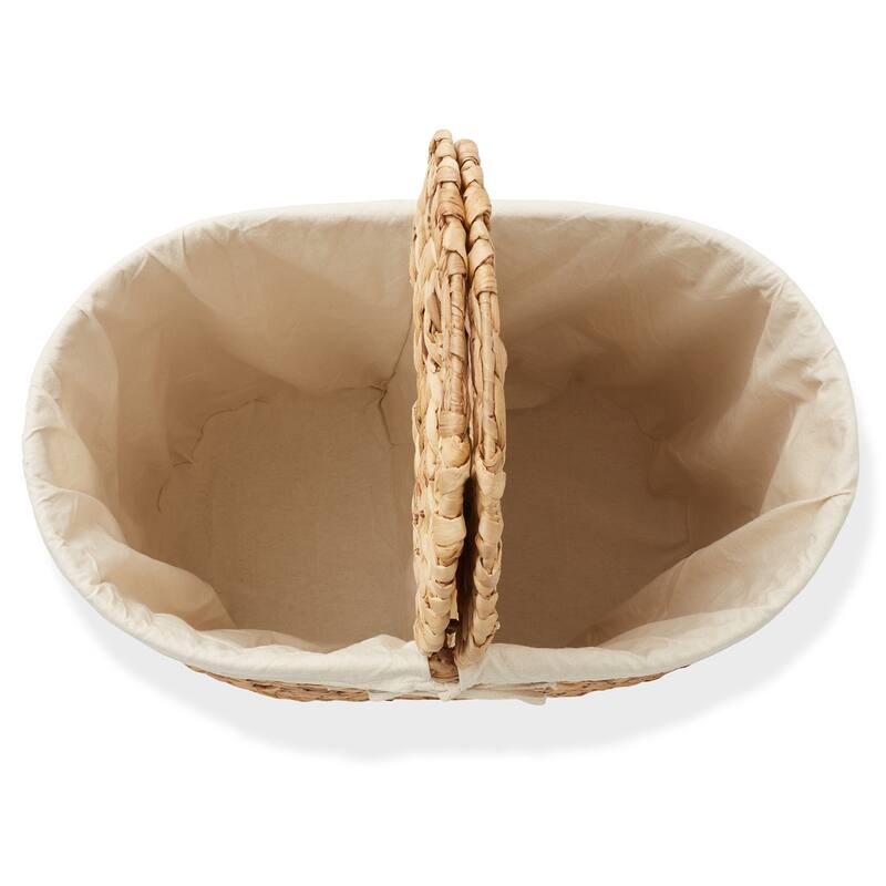 2Section Oval Laundry Hamper Basket w Lids and Liner Bags for Clothes