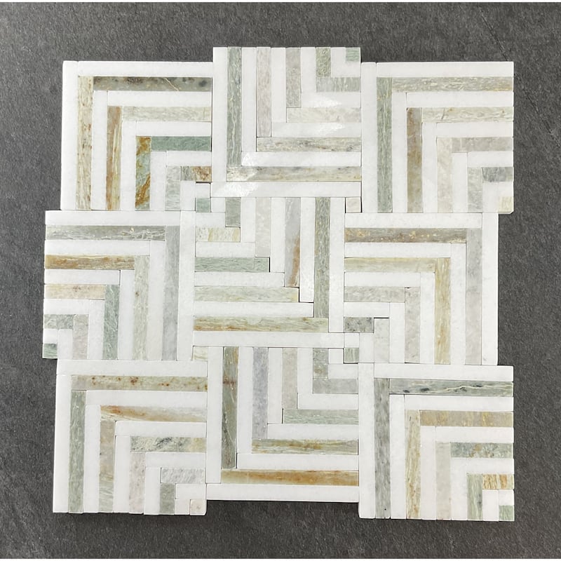 Groutless Square Basketweave Marble Mosaic Tiles - Case (10 Sheets)