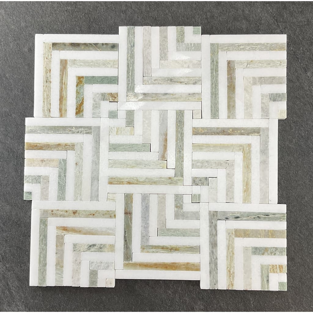 Groutless Square Basketweave Marble Mosaic Tiles - Case (10 Sheets)
