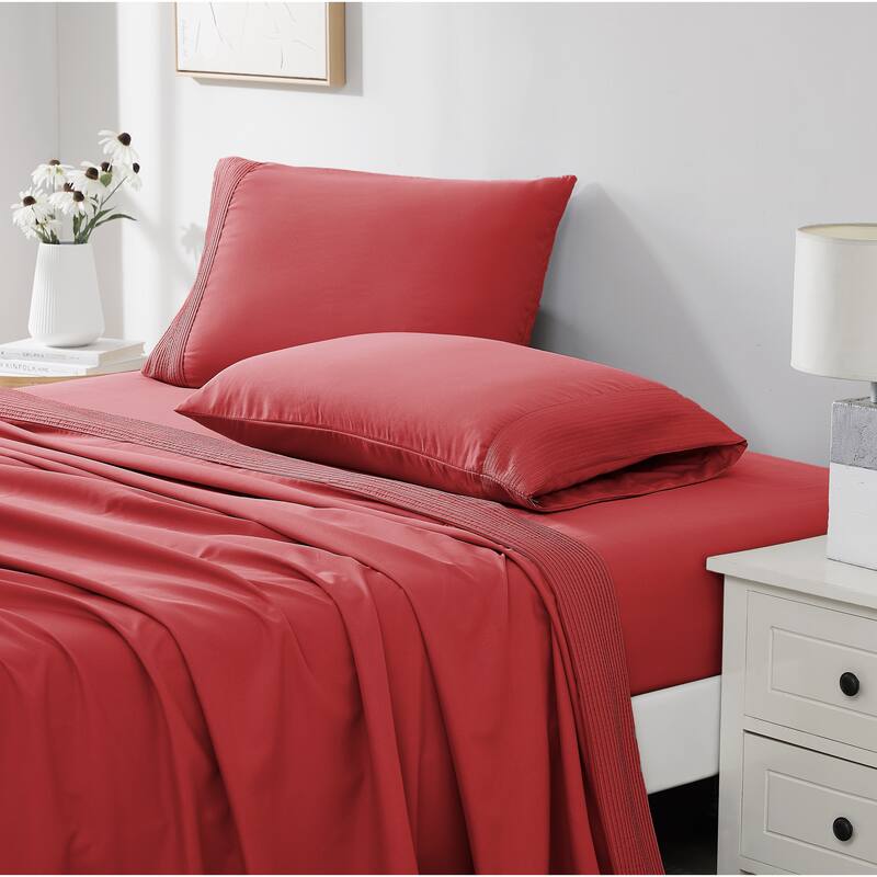 Vilano 21-inch Extra Deep Pocket 4-Piece Bed Sheet Set with Pleated Hem - Twin - Chili Pepper