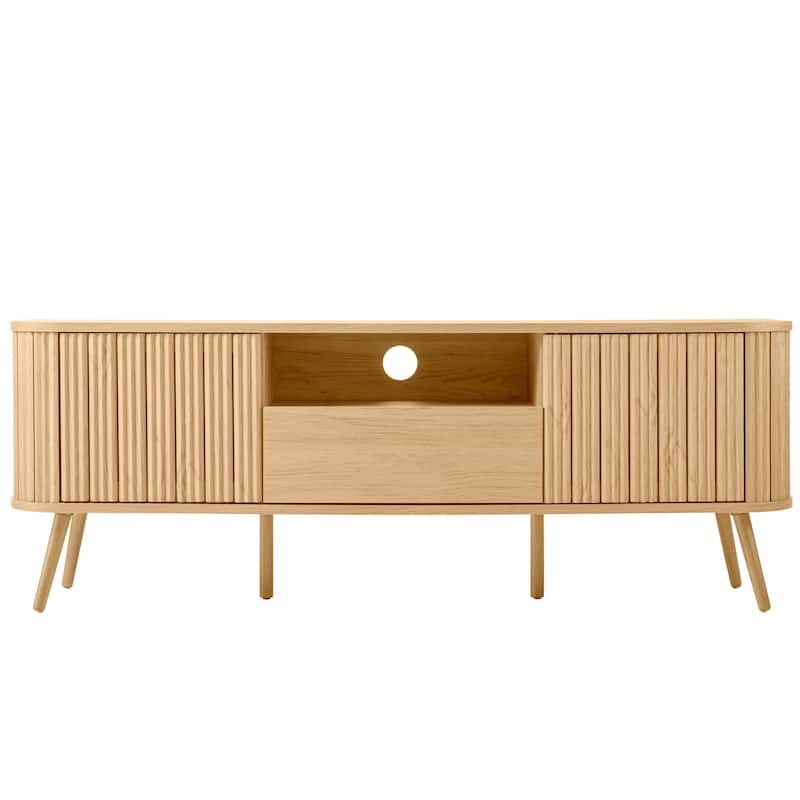 Finley 70 in. Farmhouse Curved TV Stand with Drawer and Storage Doors Fits TVs up to 75 in. with Cable Management, by JONATHAN Y